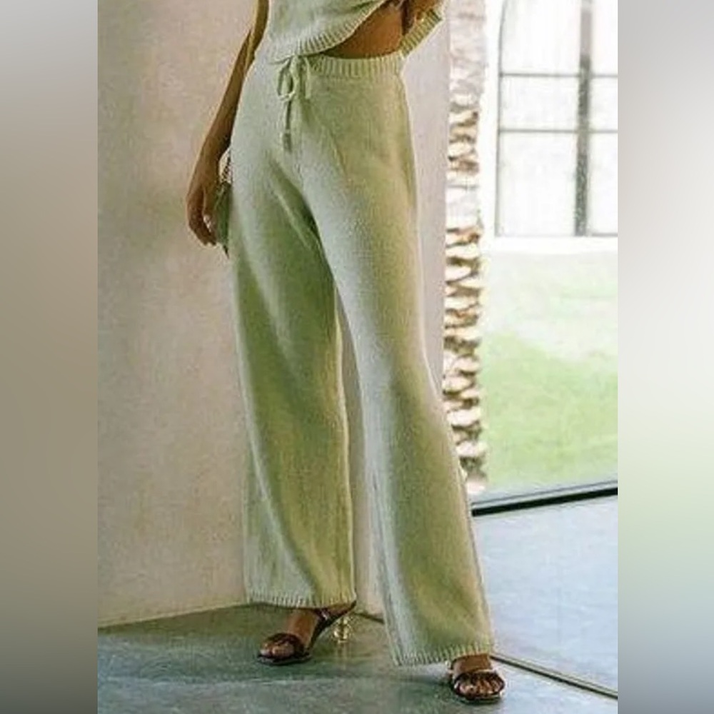 Elegant Cream Wide Leg Knit Pants